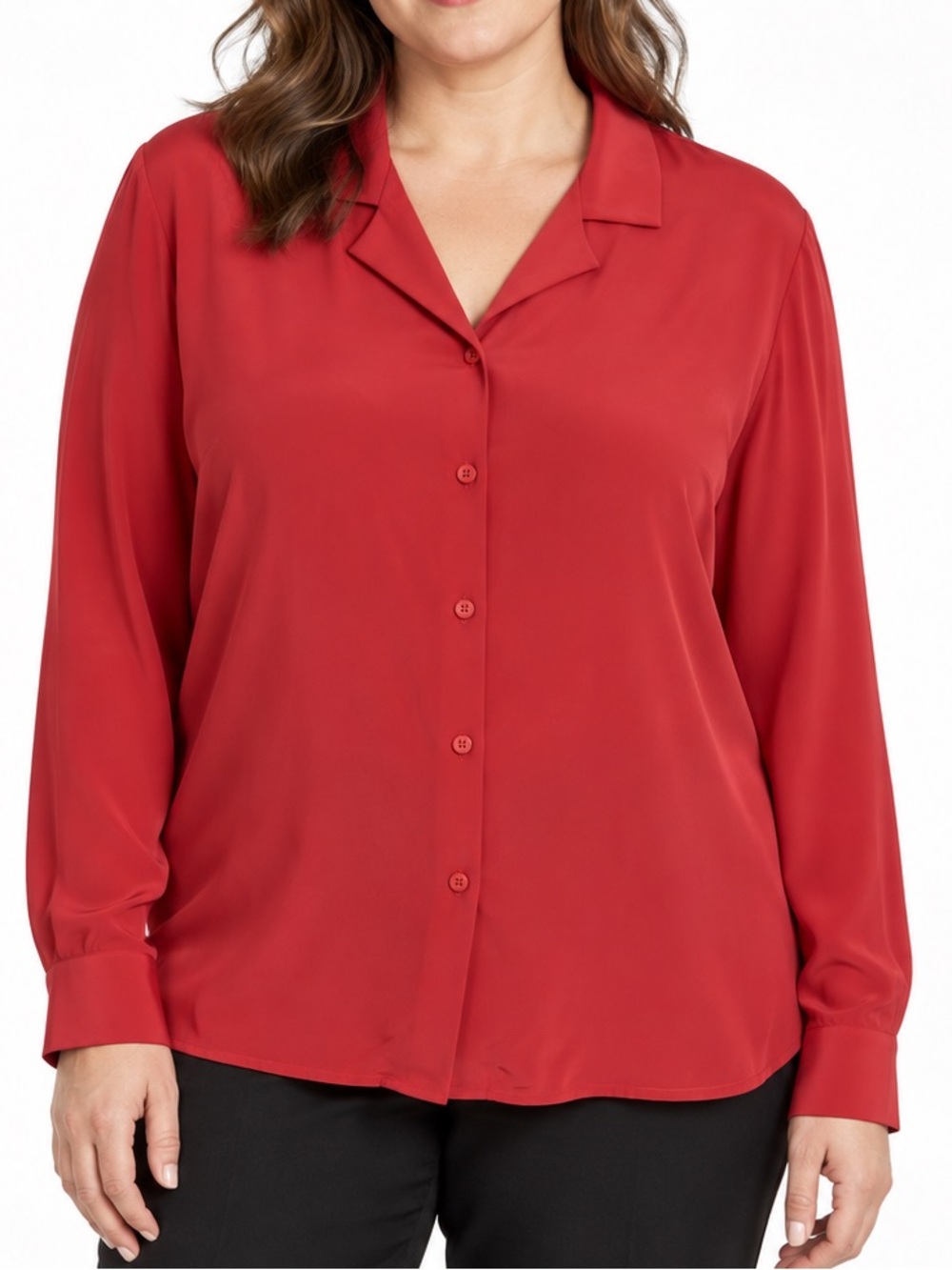 Jones New York Red 100% Silk Button-Front Blouse Size 16